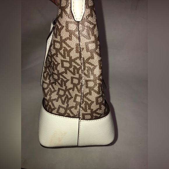 DKNY Donna Karan Leather Purse Logo Pattern W Silver Charm Detachable Authentic - Picture 8 of 16